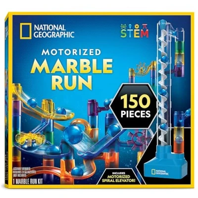Afbeelding van National Geographic marmeren run met gemotoriseerde lift 150 delige doolhofkit spiraallift, 30 ks, opbergtas en meer, eeuwigdurende bewegingsmachine, spel,