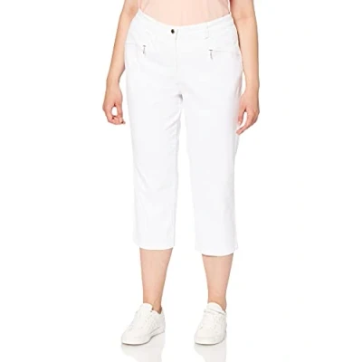 Afbeelding van Ulla Popken Dames Mony kuitlange broek, wit (wit 20), 58 NL
