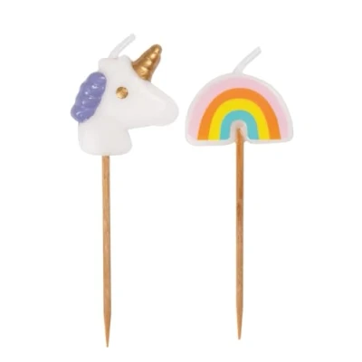 Afbeelding van Unique Party 19988 Unicorn &amp; Rainbow Pick Verjaardagskaarsen, Pack van 6