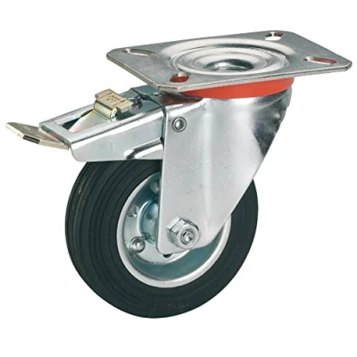 Afbeelding van Dörner + Helmer Massief rubberen stuurwiel met totale vergrendeling, 100 mm x 30 mm, 70 kg draagkracht, 85 plaat, rem