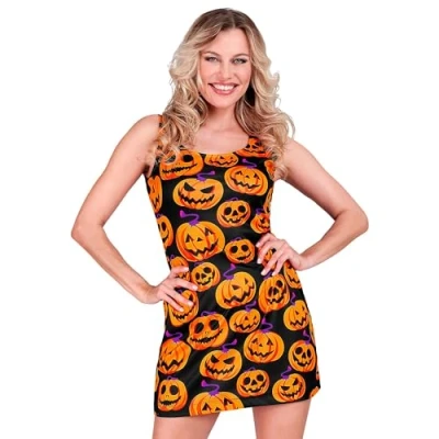 Afbeelding van Widmann Pompoen Kostuum Penelope Pumpkin Jurk Vrouw Oranje, Zwart XL Carnavalskleding Verkleedkleding