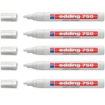 Afbeelding van Edding 750 witte lakmarker, 2 4 mm, rond, 5 stuks