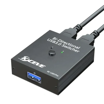 Afbeelding van USB 3.0 Switch, Bidirectionele Switch 2 in 1 uit/1 uit, MLEEDA schakelaar voor Computers Share toetsenbord, Muisprinter, Desktopcontroller en USB3.0 kabels Inbegrepen