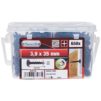 Afbeelding van Connex Snelbouwschroeven Met grove schroefdraad trompetkop PH Phillips aandrijving Zwart gefosfateerd Incl. Diepte stop/gipsplaatschroeven/schroevenemmer / B30126, 3,9 x 35 mm (650