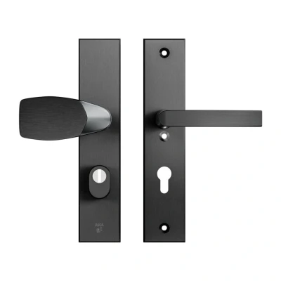 Afbeelding van AXA veiligheidsbeslag voordeur Edge Plus rechthoekig Wing knop/Blok kruk PC72 met kerntrekbeveiliging SKG3 aluminium/zwart