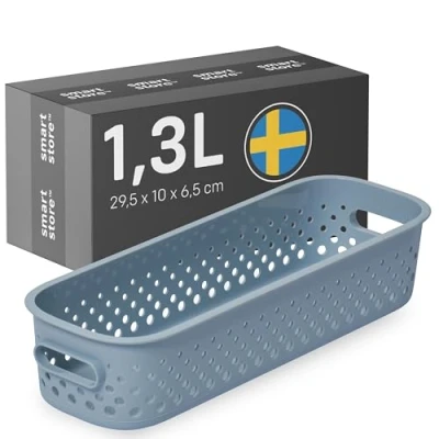 Afbeelding van SmartStore Slanke opbergmand, 1,3 liter, blauw, keuken, badkamer, kantoor, speelgoedorganizer, vuilnisbak met handgrepen, 10 jaar garantie, nestbaar, 29,5 x 6,5 cm (l b h)