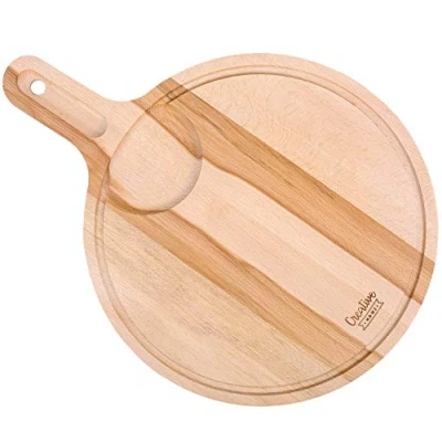 Afbeelding van Creative Home Ronde Snijplank 40 x 30 1,5 cm Houten met Handvat, Sapgroef &amp; Dipkomruimte Natuurlijk Beukenhout Omkeerbaar Ideaal voor Elk Huis en Keuken