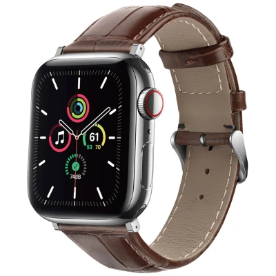 Afbeelding van Apple Watch Lederen krokodil bandje Bruin Geschikt voor Series 1/2/3/4/5/6/7/8/9/10/SE/Ultra/Ultra 2 (44/45/46/49 mm)