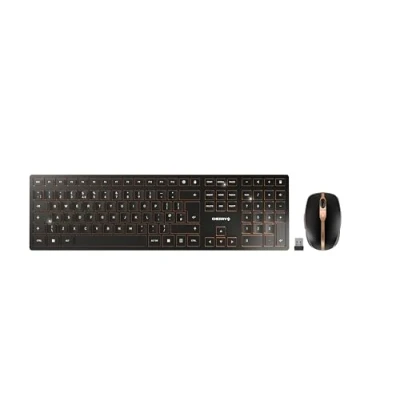 Afbeelding van CHERRY DW 9100 SLIM, draadloze toetsenbord en muisset, Britse lay out (QWERTY), Bluetooth verbinding, stille toetsen, oplaadbaar, zwart brons