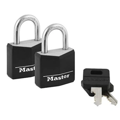 Afbeelding van Master Lock Hangslot met dezelfde sleutel 131T aluminium gecoat zwart 2 stuks