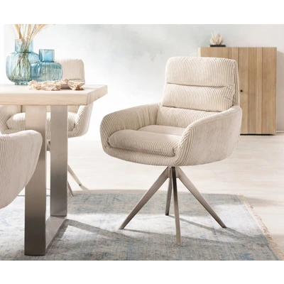 Afbeelding van Draaistoel Abelia Flex met armleuning kruisframe hoekig roestvrij staal cord beige