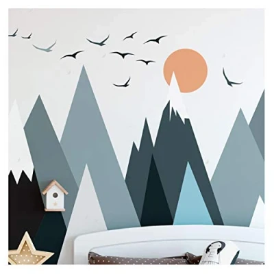 Afbeelding van Ambiance stickers, Scandinavische parka mountains, wandtattoos, doe het zelf wooncultuur, verwijderbare stickers om af te pellen en op plakken, waterdichte zelfklevende muurkunst, 60 x 115 cm