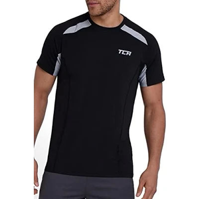 Afbeelding van TCA QuickDry sportshirt heren korte mouw Functioneel t shirt Sport Trainingsshirt ademend Hardloopshirt Fietsshirt Zwart, M