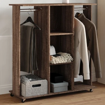 Afbeelding van vidaXL Kledingkast met wielen 102x38x110 cm bewerkt hout bruin eiken