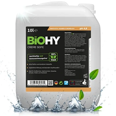 Afbeelding van BiOHY Crème zeep (10 Liter Busje) Zachte, vette en reukloze handzeepvuller uit de groentesector PHOSPHATFREI Zonder parfum kleurstoffen (Creme Seife)