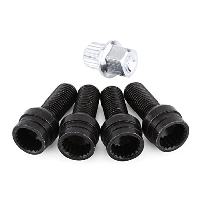 Afbeelding van Stahl Radbolzen Auto Reifen Diebstahlschutz Lock Lug Nut Set 4 + 1 M14 * 1.5MM Schwarz &amp; Kontermutter Mit Schlüssel