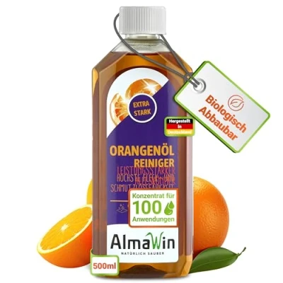 Afbeelding van AlmaWin Sinaasappelolie reiniger, extra sterk, 500 ml, milieuvriendelijke allesreiniger met sinaasappelschil terpenen, vrij van synthetische geur en kleurstoffen, veganistisch