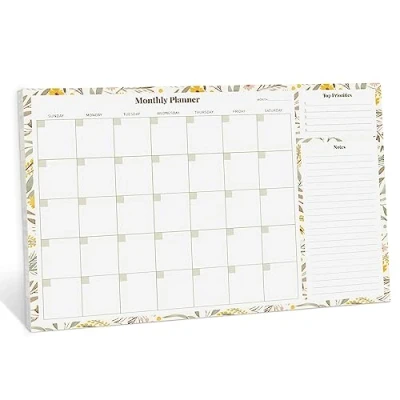 Afbeelding van Rileys Maandplanner, bureau onderlegger, ongedateerde planner kalender met 52 scheurvellen (Gele bloemen)