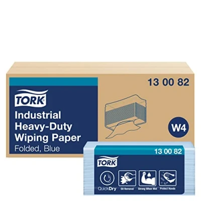 Afbeelding van Tork Industrial Heavy Duty Gevouwen Poetspapier Blauw W4, beschermt de handen, 100 vellen, 130082