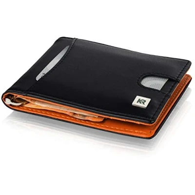 Afbeelding van KRONIFY Apollo lederen portemonnee voor mannen met Coin Pocket en RFID bescherming I kleine heren geschenkverpakking Card Case Slim zwart
