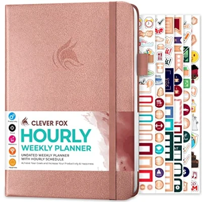 Afbeelding van Clever Fox Planner schema ongedateerde wekelijkse en maandelijkse levensplanner, met tijdvakken, afsprakenboek dagelijkse organizer, A5 (roségoud)
