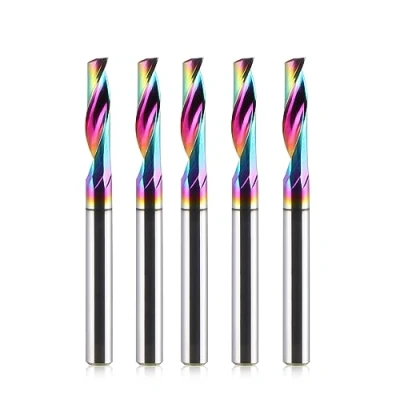 Afbeelding van HOZLY CNC enkele fluit router bits 4 mm (0,157 &quot;) schacht, snijden dia, 15 (0,59) snijlengte, massief wolfraamcarbide legering eindmolen, DLC coating frezen voor aluminium, Pack van 5