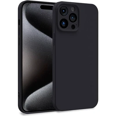 Afbeelding van MyGadget siliconen hoesje compatibel met Apple iPhone 15 Pro Max, tweelaagse telefoonhoes camerabescherming, cover binnenvoering en buiten, zwart