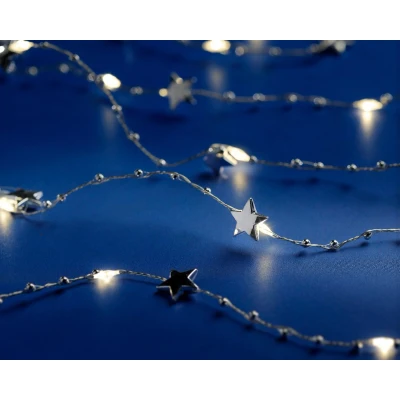 Afbeelding van Micro LED string met zilveren sterretjes 190 cm lang 20 LED&#039;s
