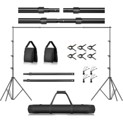 Afbeelding van Emart 2,6 x 3 m (2,6 m) upgrated achtergrondstandaard, foto videostudio, ondersteuningssysteem met verstelbare knop dwarsbalken, draagtas voor fotografie, portret, fotoshoot, feesten, bruiloft