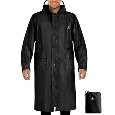 Afbeelding van Anyoo Unisex waterdichte draagbare lichtgewicht regenjas Compacte regenponcho met capuchon Herbruikbaar mouwen voor buitenshuis werken Backpacken Kamperen Zwart