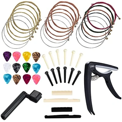Afbeelding van Anvin Akoestische Gitaar Accessoires Kit Snaren Vervanging Veranderende Tool Inclusief Snaren, Picks, Capo, String Winder, Brug Pins, Picks voor Gitaristen Beginners (48