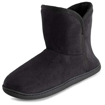 Afbeelding van Polar damesschuim indoor namaakbont fleece bootie rubberen zool comfort outdoor antislip duurzame slippers zwart suede UK7 / EU40 YC0756