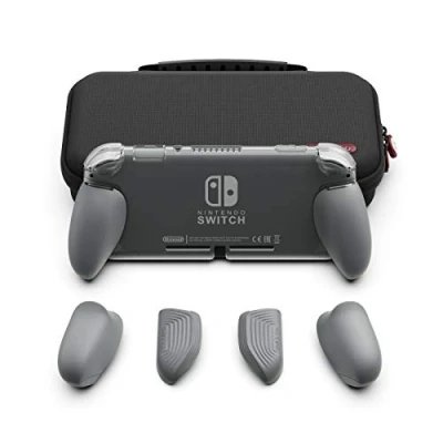 Afbeelding van Skull &amp; Co. GripCase Lite Bundle: A Comfortable Protective Case with Replaceable Grips [to fit All Hands Sizes] for Nintendo Switch [with Carrying Case] Gray