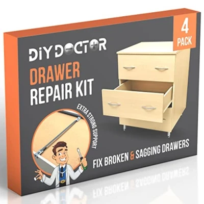 Afbeelding van Drawer Doctor pakket (4 stuks) repareer kapotte verbogen laden een lade in enkele minuten met de sterkste band op markt reparatieset voor ladesteun versterkers