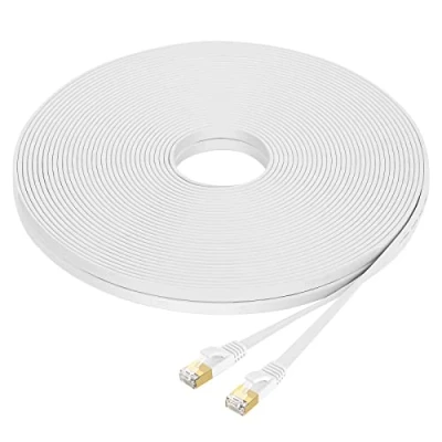 Afbeelding van Fumitt Cat 8 Ethernet kabel 30 m, hoge snelheid, plat, Gigabit RJ45 LAN netwerkkabel, patchkabel 40 Gbps, 2000 MHz, voor switch, router, modem, laptop, pc, wit