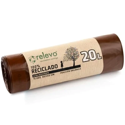Afbeelding van Relevo 100% gerecyclede vuilniszakken, extra robuust, 10 l, 15 zakken