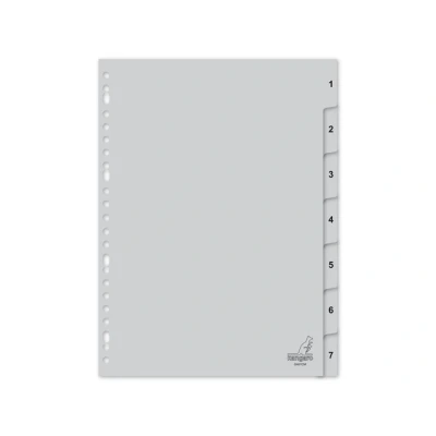 Afbeelding van Kangaro tabbladen A4 PP 120 micron grijs 23 gaats 7 delig cijfers G407CM