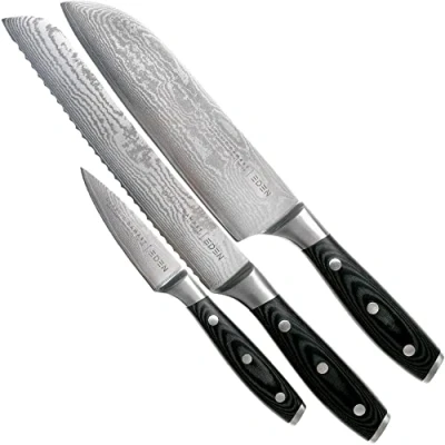 Afbeelding van Eden Classic Damast Set 3 delig Santoku Officemes Broodmes