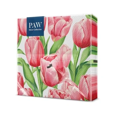 Afbeelding van PAW Papieren Servetten 3 laags (33 x 33 cm) 20 Stuks Perfect voor Pasen, Feesten, Lente en Vieringen Tafeldecoratie Paasfeest Kleurrijke Tulpen Tijd