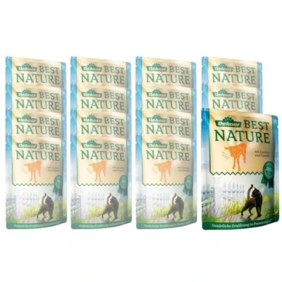 Afbeelding van Dehner Best Nature Kattenvoer voor volwassenen, kalf en courgettes met distelolie, in zak, 16 x 85 g (1,36 kg)