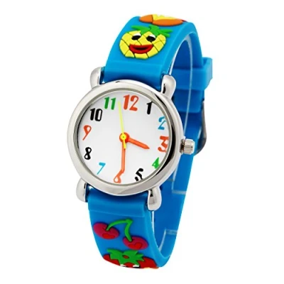 Afbeelding van ele ELEOPTION Meisje digitale quartz waterdichte 3D leuke cartoon ronde wijzerplaat polshorloge met siliconen band, Ananas, Blauw, Pineapple, riem