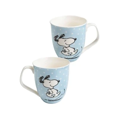 Afbeelding van The Peanuts Snoopy mok koffiemok beker koffiebeker van keramiek blauw met stippen 280 ml