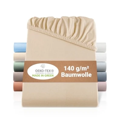 Afbeelding van BaSaTex Bio Jersey hoeslaken 120x200 cm 100% biologisch katoen GOTS gecertificeerd kleur: zand