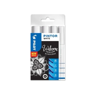 Afbeelding van Verfstift Pilot Pintor wit etui à 4 stuks ass breedtes