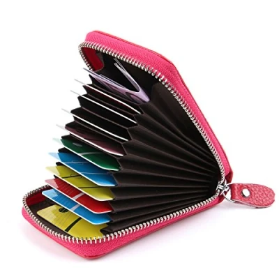 Afbeelding van AirZyx Creditcardhouder, leer, ritssluiting, Roos Rood, Une taille pour tous, Klassiek