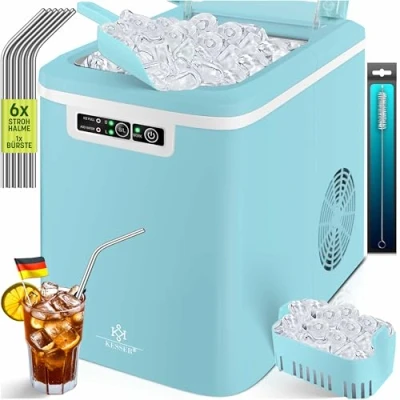 Afbeelding van KESSER® ijsmachine roestvrijstalen ijsblokjesmachine ijsmaker 12 kg 24 uur bereiding in 7 min waterreservoir van 2,2L 2 formaten ijsblokjes LED display zelfreinigende functie incl. rietjes