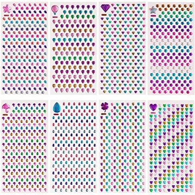 Afbeelding van SAVITA 2000 + strass stickers, 3D oor, glitter, kristal, voor kinderen, meerdere kleuren en vormen, 9 vellen
