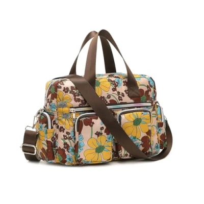 Afbeelding van KONO Lichte dameshandtas met bloemenpatroon, waterdichte hengseltas, grote schoudertas voor vrouwen, multifunctionele werk, shopper, reizen, Kaki