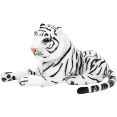 Afbeelding van BRUBAKER Tiger knuffeldier, 25 cm, pluche liggend, kleine roofkat, kinderspeelgoed, wit