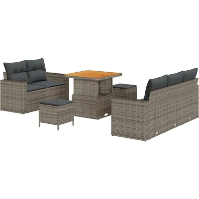 Afbeelding van vidaXL 8 delige Tuinsalonset met Kussens Grijs Poly Rattan Acacia